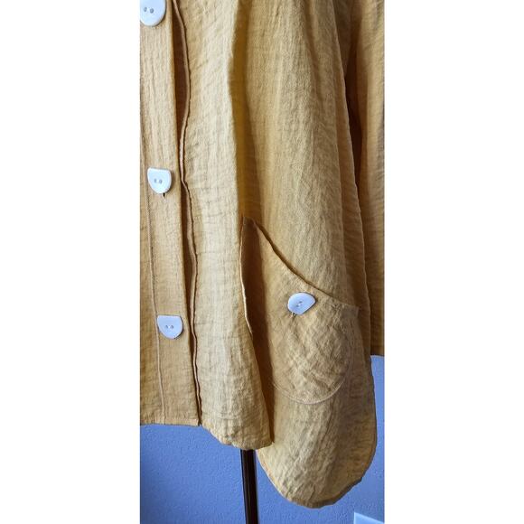 Habitat Mustard Yellow Gauzy 3/4 Sleeve Unusual Button Tunic Jackets Sz‎ Small - Picture 2 of 8